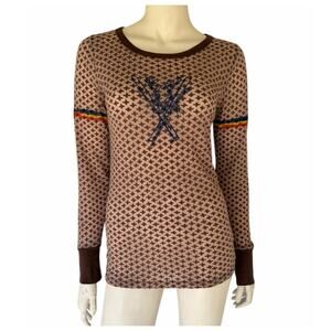 VTG Y2K Free People Burnout Thermal Brown Ski Chalet -M